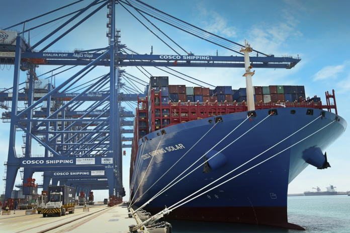 Cosco Sends Giant Mega Container Ships To Test Out New Port Khalifa Terminal Maritime Cosco Shipping Khalifa Port Abu Dhabi Ports Shipping Logistics Middle East