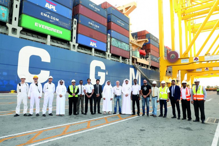 Officials from Hamad Port and CMA CGM mark the first direct service from the port. Officials from Hamad Port and CMA CGM mark the first direct service from the port.