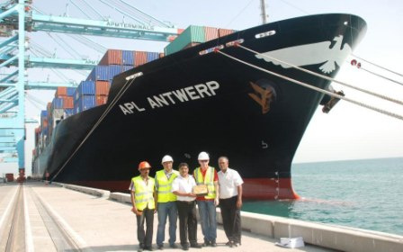 Crew from the APL Antwerp meet with Khalifa Bin Salman Port staff. Crew from the APL Antwerp meet with Khalifa Bin Salman Port staff.