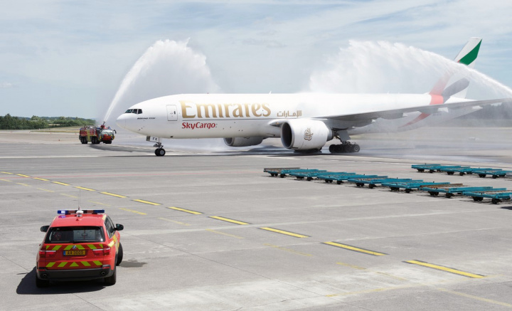 On arrival at Luxembourg, the freighter was welcomed with a traditional water cannon salute. On arrival at Luxembourg, the freighter was welcomed with a traditional water cannon salute.