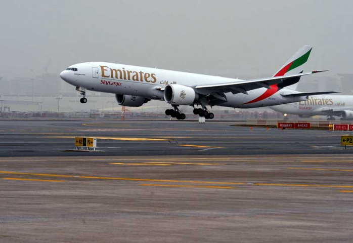 SkyCargo's first 777F, touching down at DXB for the first time earlier this month. SkyCargo's first 777F, touching down at DXB for the first time earlier this month.