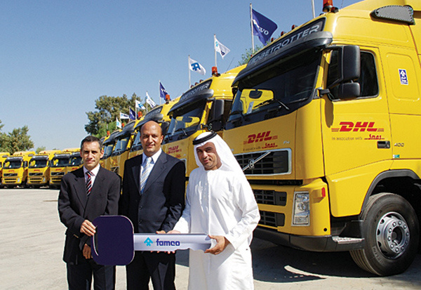 Team effort: representatives from DHL, FAMCO and Allied Transport during the handover ceremony in Dubai. Team effort: representatives from DHL, FAMCO and Allied Transport during the handover ceremony in Dubai.