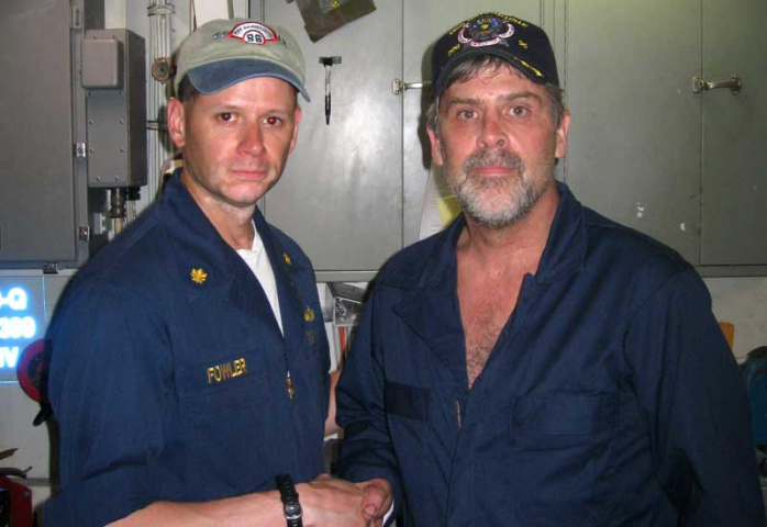 Maersk Alabama captain Richard Phillips shakes hands with the commander of the USS Bainbridge. Courtesy of AFP/Getty. Maersk Alabama captain Richard Phillips shakes hands with the commander of the USS Bainbridge. Courtesy of AFP/Getty.