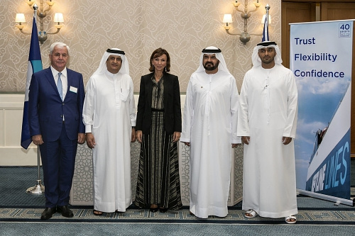 From left to right: Mr. Takis Athanasopoulos Vice President Neptune Lines, H.E. Jamal Majid Bin Thaniah, Vice Chairman DP World, Mrs. Melina Travlos President and CEO Neptune Lines, Mr Mohammed Al Muallem, Senior VP & MD UAE Region, Captain Abdulkareem al Masabi Executive Vice President Abu Dhabi Ports Unit. From left to right: Mr. Takis Athanasopoulos Vice President Neptune Lines, H.E. Jamal Majid Bin Thaniah, Vice Chairman DP World, Mrs. Melina Travlos President and CEO Neptune Lines, Mr Mohammed Al Muallem, Senior VP & MD UAE Region, Captain Abdulkareem al Masabi Executive Vice President Abu Dhabi Ports Unit.