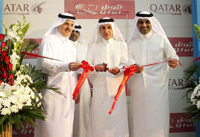 Qtel and Qatar Airways celebrate their partnership. Qtel and Qatar Airways celebrate their partnership.