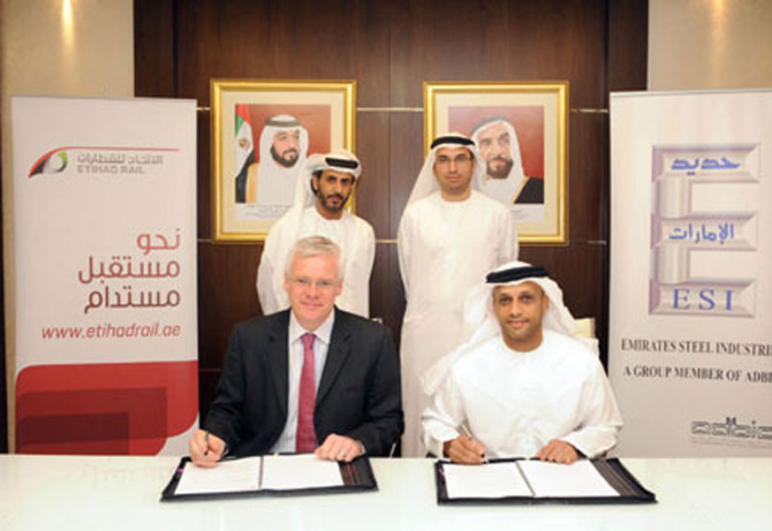 Etihad and Emirates Steel officials sign the MoU Etihad and Emirates Steel officials sign the MoU