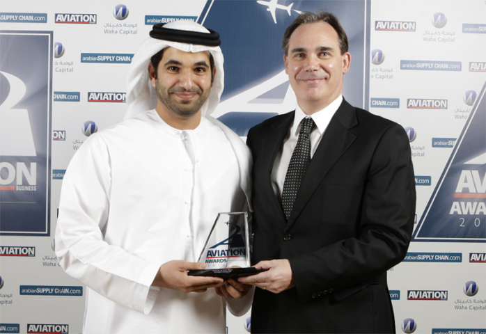 Roy Kinnear and Hareb Al Muhairi accept the Airline of the Year award for Etihad. Roy Kinnear and Hareb Al Muhairi accept the Airline of the Year award for Etihad.