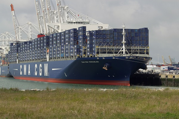 The container ship named the Kerguelen ordered by CMACGM arrives in Le Havre harbour northwestern France on May 12 2015 398 m long 54 m wide the Kerguelen which is the largest of the French container shipping company's boats has been mostly made by SouthKorean shipyard Samsung Heavy Industries in Geoje AFP PHOTOCHARLY TRIBALLEAU Photo credit: CHARLY TRIBALLEAUAFPGetty Images The container ship named the Kerguelen ordered by CMACGM arrives in Le Havre harbour northwestern France on May 12 2015 398 m long 54 m wide the Kerguelen which is the largest of the French container shipping company's boats has been mostly made by SouthKorean shipyard Samsung Heavy Industries in Geoje AFP PHOTOCHARLY TRIBALLEAU Photo credit: CHARLY TRIBALLEAUAFPGetty Images