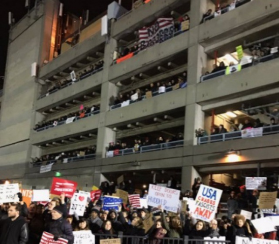 US airports including JFK (pictured) have been rocked by protests over Trump's travel ban. US airports including JFK (pictured) have been rocked by protests over Trump's travel ban.