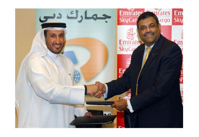 Omar Al-Hamli, executive director of client relations, meets with Ram Menen, divisional senior vice president, cargo, Emirates, to sign MoU. Omar Al-Hamli, executive director of client relations, meets with Ram Menen, divisional senior vice president, cargo, Emirates, to sign MoU.