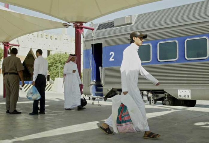 The east-west freight route will allow containers to transit from the Gulf to the Red Sea in 24 hours. Courtesy of AFP/Getty. The east-west freight route will allow containers to transit from the Gulf to the Red Sea in 24 hours. Courtesy of AFP/Getty.