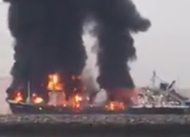 The ship was in the port of Al Hamriya in Sharjah when the fire broke out. The ship was in the port of Al Hamriya in Sharjah when the fire broke out.