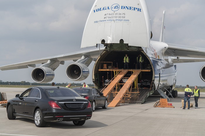 The load consisted of a fleet of Mercedes cars comprising 25 luxury sedans, three police cars and two heavy armoured G-class vehicles. The load consisted of a fleet of Mercedes cars comprising 25 luxury sedans, three police cars and two heavy armoured G-class vehicles.