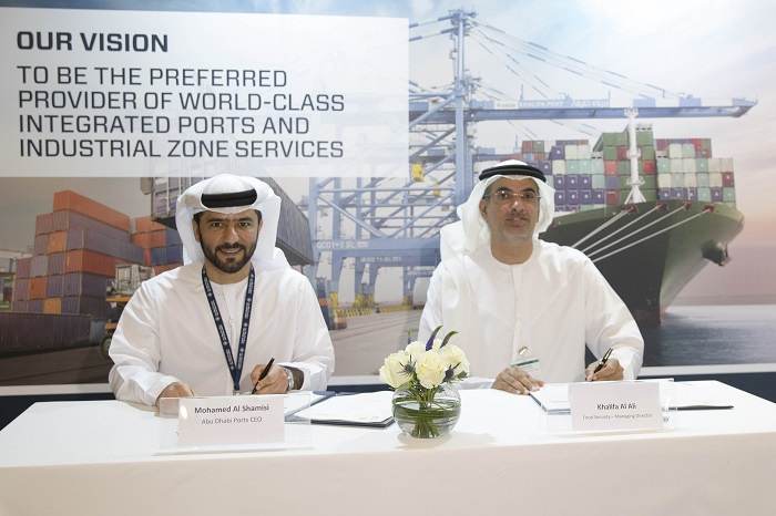 The MOU was signed between Khalifa Al Ali, managing director of the Food Security Centre and Captain Mohamed Juma Al Shamisi, CEO, Abu Dhabi Ports. The MOU was signed between Khalifa Al Ali, managing director of the Food Security Centre and Captain Mohamed Juma Al Shamisi, CEO, Abu Dhabi Ports.