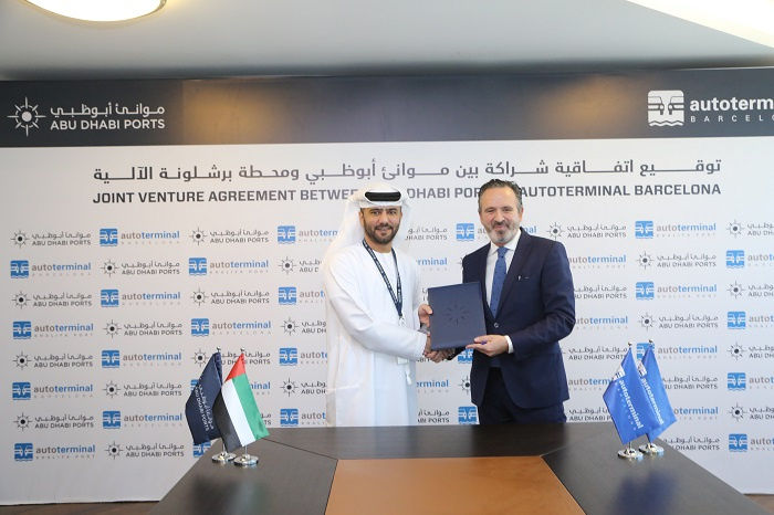 Mohamed Juma Al Shamisi, CEO of Abu Dhabi Ports (left), signs the deal with Autoterminal. Mohamed Juma Al Shamisi, CEO of Abu Dhabi Ports (left), signs the deal with Autoterminal.