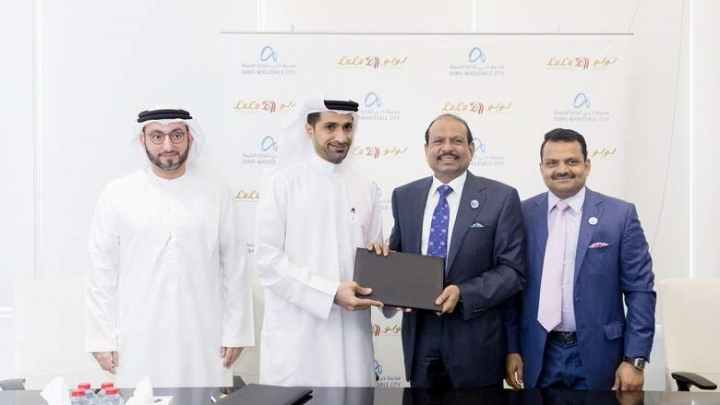 The agreement was signed by Abdulla Belhoul, CEO of Dubai Wholesale City, and Yousuf Ali M.A., chairman of LuLu Group, in the presence of Saud Abu Al Shawareb, chief operating officer of Dubai Industrial Park. The agreement was signed by Abdulla Belhoul, CEO of Dubai Wholesale City, and Yousuf Ali M.A., chairman of LuLu Group, in the presence of Saud Abu Al Shawareb, chief operating officer of Dubai Industrial Park.
