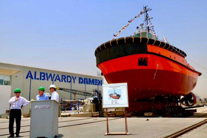 The tug was launched in the presence of Capt. Cliff Brand, the CEO of RAK Ports, and Capt. Michael Magee, the harbour master of RAK Ports. The tug was launched in the presence of Capt. Cliff Brand, the CEO of RAK Ports, and Capt. Michael Magee, the harbour master of RAK Ports.