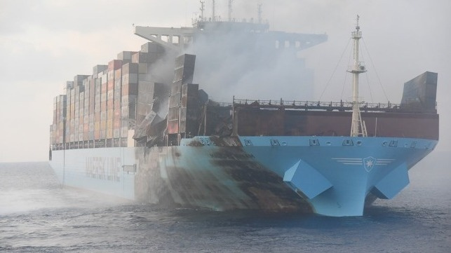 Maersk Honam was under way off the coast of Oman on March 6th, 2018 when a fire broke out in a cargo hold forward of the accommodation block. Maersk Honam was under way off the coast of Oman on March 6th, 2018 when a fire broke out in a cargo hold forward of the accommodation block.