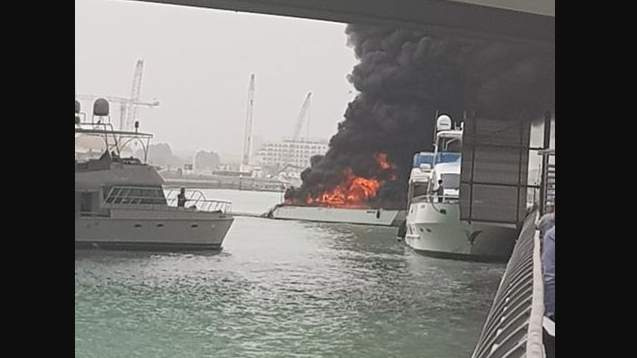 Yacht, Fire, Dubai marina Yacht, Fire, Dubai marina