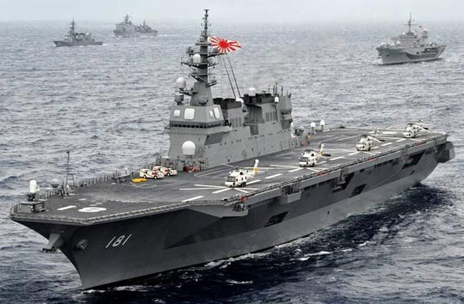 A Japanese Izumo-class 'destroyer', which operates as a helicopter carrier in practise. A Japanese Izumo-class 'destroyer', which operates as a helicopter carrier in practise.