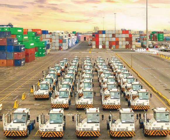 Terminal trucks at Jeddah Islamic Port. Terminal trucks at Jeddah Islamic Port.