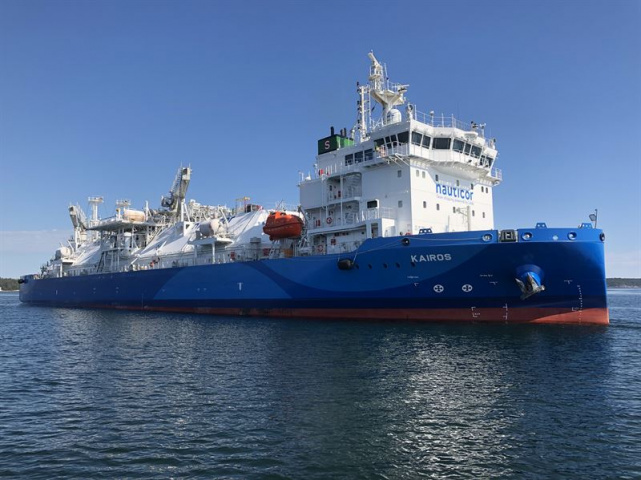 The LNG Bunker vessel ‘Kairos’ has been fitted with the Wärtsilä SceneScan laser-based targetless relative DP reference system. Picture copyright: Jann Voss, TSI-LNG, BSM Germany The LNG Bunker vessel ‘Kairos’ has been fitted with the Wärtsilä SceneScan laser-based targetless relative DP reference system. Picture copyright: Jann Voss, TSI-LNG, BSM Germany