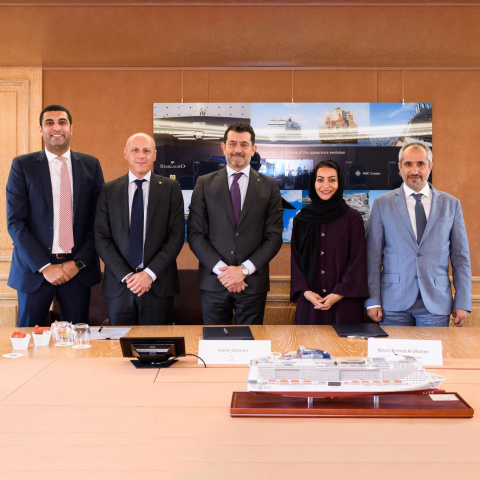 Mohamed Wagdy, Head of Cruise Business Development, Abu Dhabi Ports ; Gianluca Suprani, SVP Port Development and Shoreside Activities, MSC Cruises; Gianni Onorato, CEO, MSC Cruises; Noura R. Al Dhaheri, Director of Cruise Business, Abu Dhabi Ports and Saif Al Mazrouei, Acting CEO of the Ports Operating Company, Abu Dhabi Ports Mohamed Wagdy, Head of Cruise Business Development, Abu Dhabi Ports ; Gianluca Suprani, SVP Port Development and Shoreside Activities, MSC Cruises; Gianni Onorato, CEO, MSC Cruises; Noura R. Al Dhaheri, Director of Cruise Business, Abu Dhabi Ports and Saif Al Mazrouei, Acting CEO of the Ports Operating Company, Abu Dhabi Ports